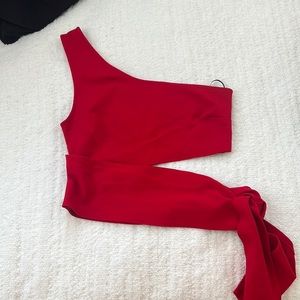 Red one shoulder Urban tie Top